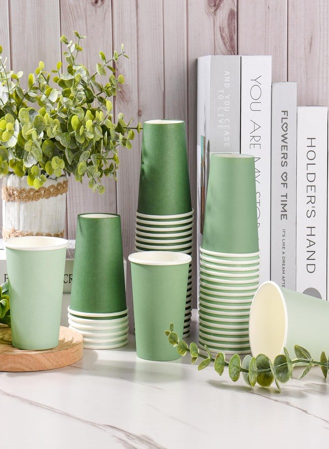 AimFun 100 Pcs Sage Green Paper Cups 9oz Disposable Coffee Paper Cups Gradient Green Party Cups Birthday Bridal Shower Beverage Drinking Cups for Wedding Picnic St Patricks Tea Party Supplies - Image 3